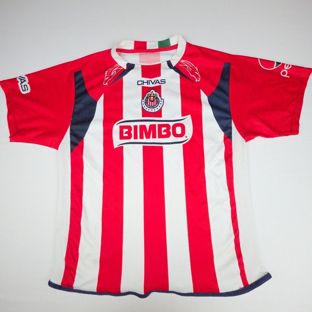 Chivas de Guadalajara Bimbo Toyota Soccer Jersey Mens L Red White Striped Poly